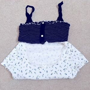 2piece top bundle crop top coquette flower shirt & black tank top with buttons